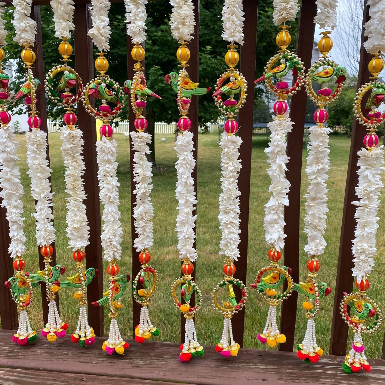 Jasmines Parrot Strings Artificial Floral Decor Indian Wedding Decor Garland for Decoration Strings with Pompom Diwali Pooja Backdrop Day of the Dead